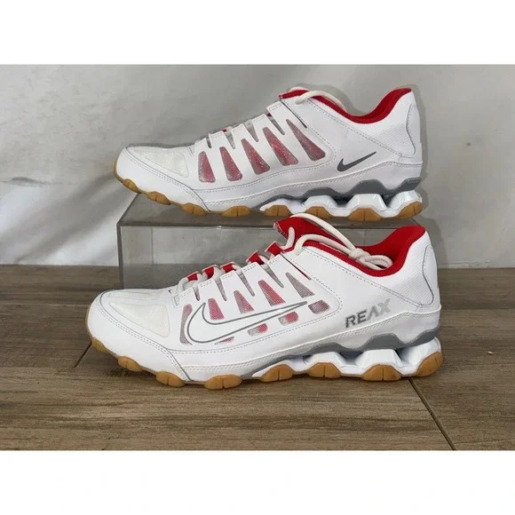 Nike Reax 8 TR Mesh Mens Training Shoes White Wolf Grey Red 621716-103 Size 11.5 - Picture 2 of 9